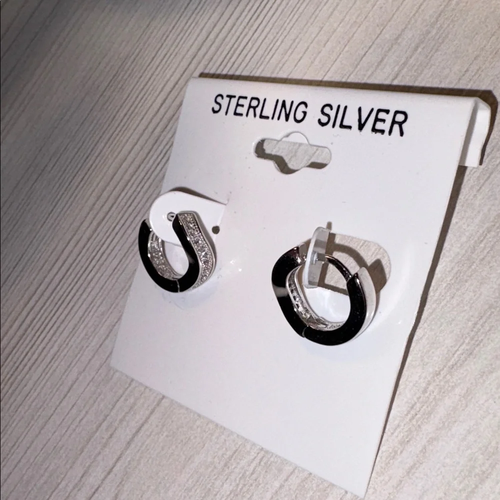 Sterling Silver/ CZ Stone Huggie hoops new
